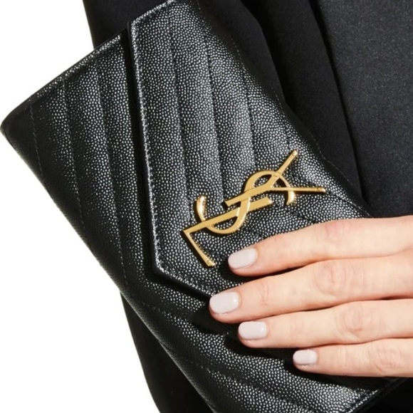 New! YSL SAINT LAURENT Long Flap Wallet In Grain Embossed Leather MSRP $930 - Picture 3 of 11